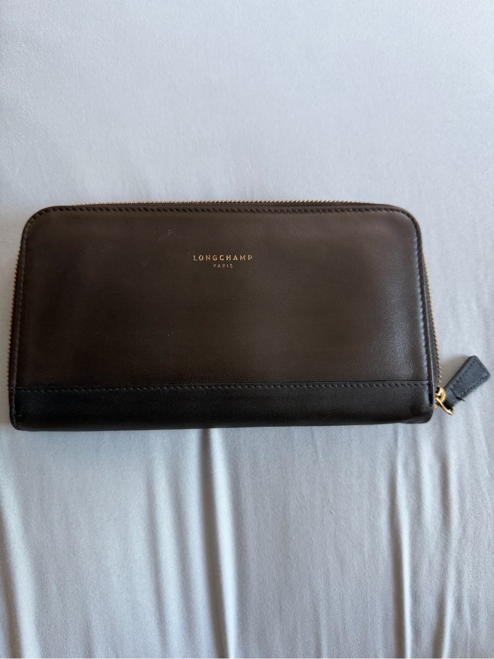 Longchamp Brown and Black Leather Zip Wallet